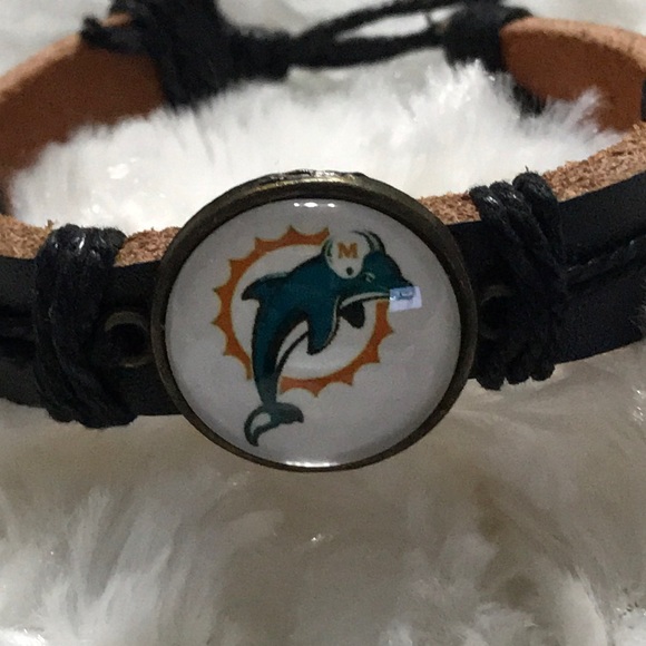 Miami dolphins leather adjustable bracelet - Picture 1 of 5